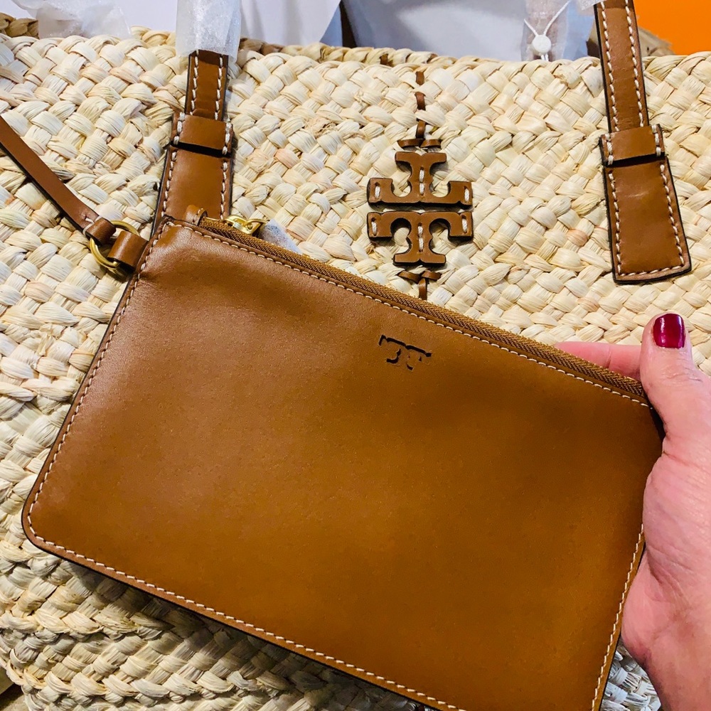SOLD⛔️Auth.TORY BURCH Straw/leather tote/pouch - Picture 12 of 15